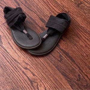 Sanuk Yoga Sling Flip Flops Shoes Black Sandals Size US 8 EU 39